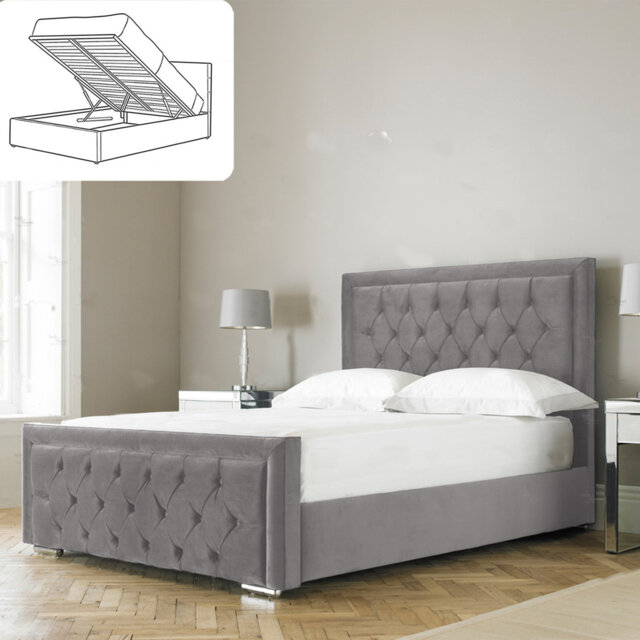Aura Averian Upholstered Ottoman Storage Bed - Plush Velvet Gas Lift Bed Frame with Headboard