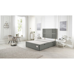 Luxara Solid Wood Ottoman Bed Side Opening with Upholstered Headboard Linen Fabric