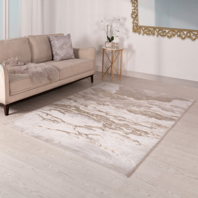 Beige Modern Easy To Clean Abstract Rug For Dining Room Bedroom And Living Room