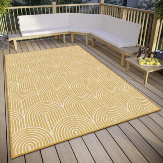 Pangli Machine Woven Ocher/White Indoor/Outdoor Rug