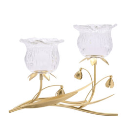 20.4Cm Glass Metal Tabletop Votive Holder