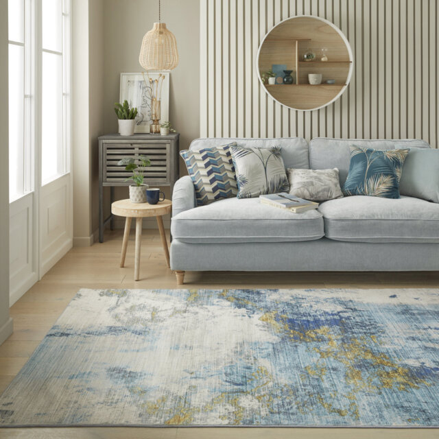 Lux Abstract Ultra soft Stain Guarded Blue/Grey/Gold Area Rug