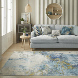 Lux Abstract Ultra soft Stain Guarded Blue/Grey/Gold Area Rug