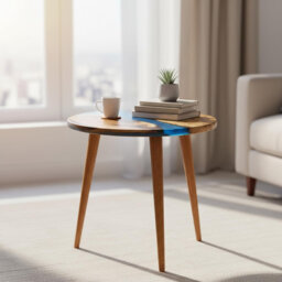 Jossa Round Walnut Resin Side Table – Epoxy River End Table for Living Room & Bedroom