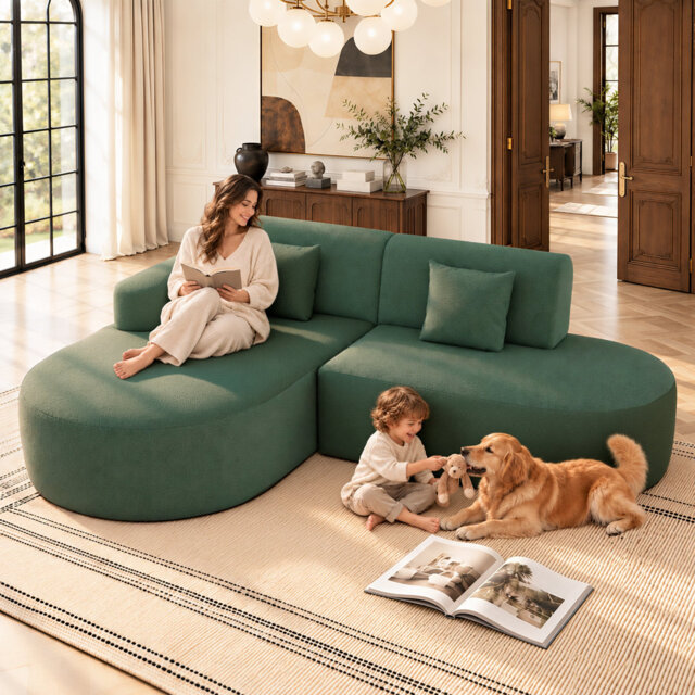 236cm Boneless Flannel Fabric Corner Sofa, L-Shaped Corduroy Sofa, No Assembly