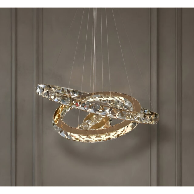 Bierly 4 - Modern LED Crystal Chandelier – Adjustable Stainless Steel Gold Ceiling Light with Rings