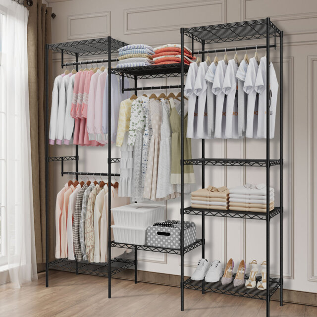 Duty Metal Clothing Rack - Freestanding Garment Rail with 4 Hanging Rods & 8 Shelves, Adjustable Wardrobe Closet Organizer for Clothes, Shoes, Accesso