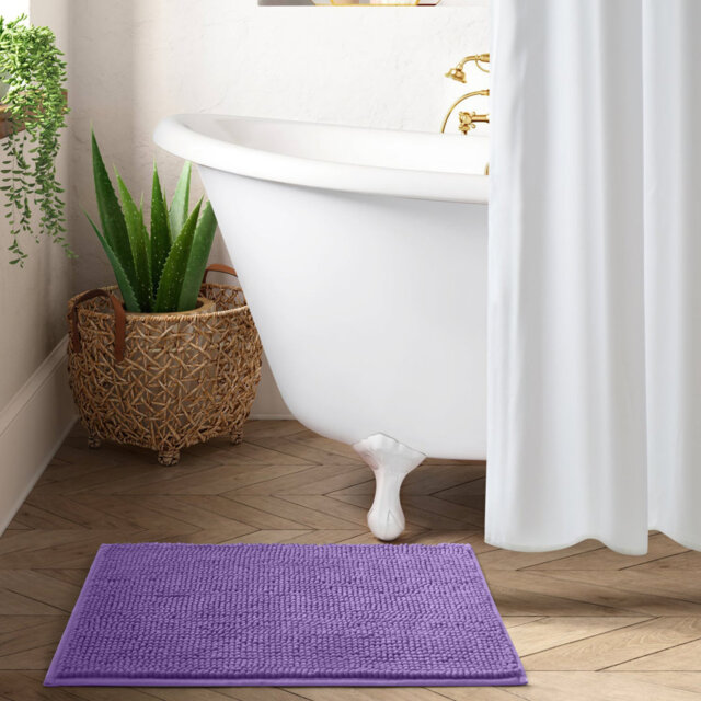 Soft Chenille Microfiber Non-Slip Bath Mat - Ultra Absorbent Machine Washable Bathroom Rug for Shower, Bath & Ensuite
