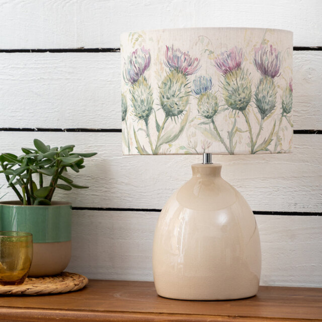 Leura Cream Table Lamp & Thistle Glen Eva Linen Shade