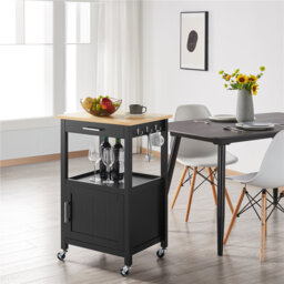 Rolling Kitchen Cart with Solid Wood Top & Legs