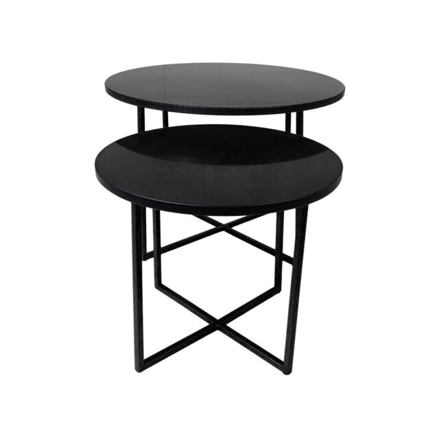 Round Coffee Table S/2-ø61x45/ø46x39-Black/Gold-Marble/Metal