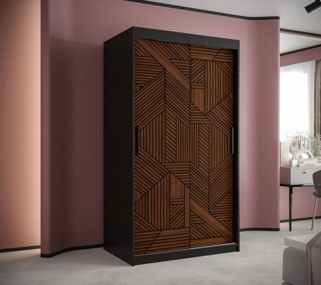Mars I Sliding Door Wardrobe in Black & Dark Walnut - Premium Laminated Board - W150cm