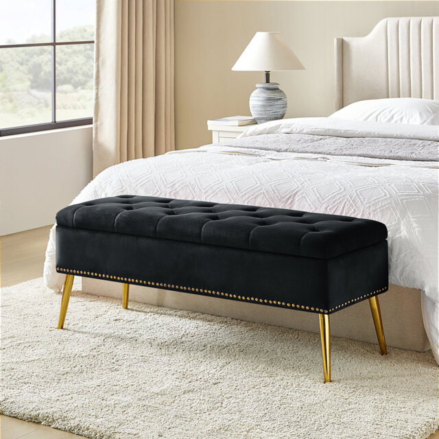 Clasby 116cm Wide Transitional Polyester Upholstered Tufed Bench with storage space
