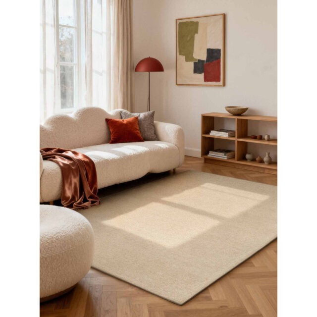 Elle Decoration Puristic - Wool Rug Knots, Fine Bouclé Rug unicolor for Living room, Bedroom, Dining room, Natural, Handmade