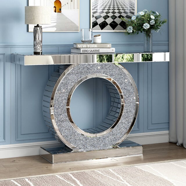 Andreja 120cm Mirrored Glass Console Table with Crush Diamond