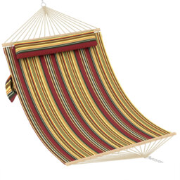 Double Quilted Fabric Hammock with Spreader Bar & Detachable Pillow – 350 cm Two-Person Outdoor Swing Bed, 450 lbs Capacity for Patio, Backyard, Pools