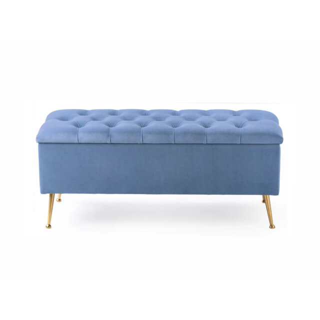 Amara Wide Velvet Tufted Rectangle Storage Ottoman Footstool Upholstered Bench with Legs for Living Room & Bedroom