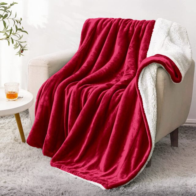 Sherpa Fleece Fur Thick Reversible Blanket Throw