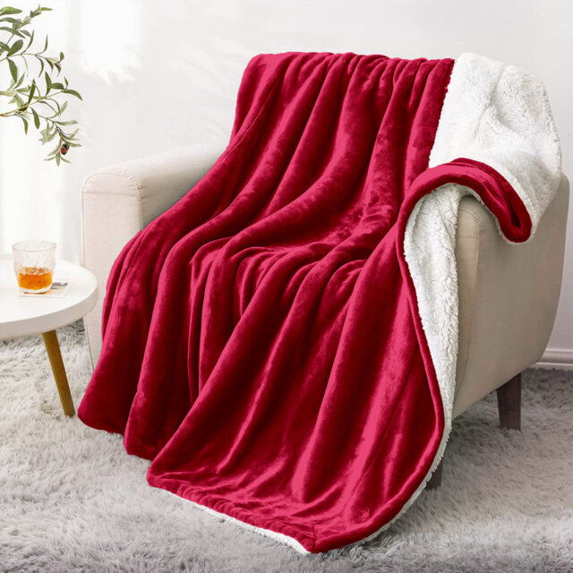 Sherpa Fleece Fur Thick Reversible Blanket Throw