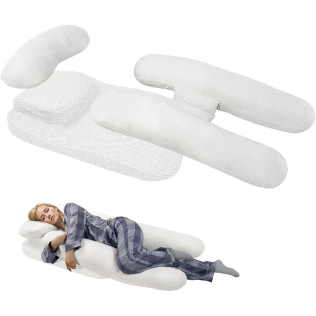 Sound Sleep Comfort Shoulder Pain Relief Side Sleeper Pillow System with Arm Contoured Wedge Pillow, H-Shape Body Pillow & Headrest for Adult or Pregn