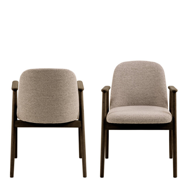 Leo Dining Chairs With Armrest In Monza Fabric Beige Set Of 2