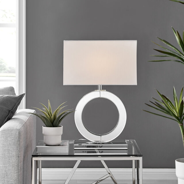 Cloe Mirror & Fabric Shade Halo Table Lamp Light (Bulb Included)