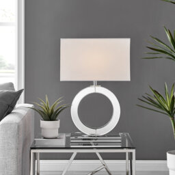 Cloe Mirror & Fabric Shade Halo Table Lamp Light (Bulb Included)