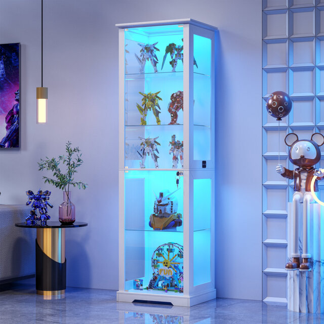 Glass Display Cabinet with 3 Color Led Lights, WineCabinet with Lock