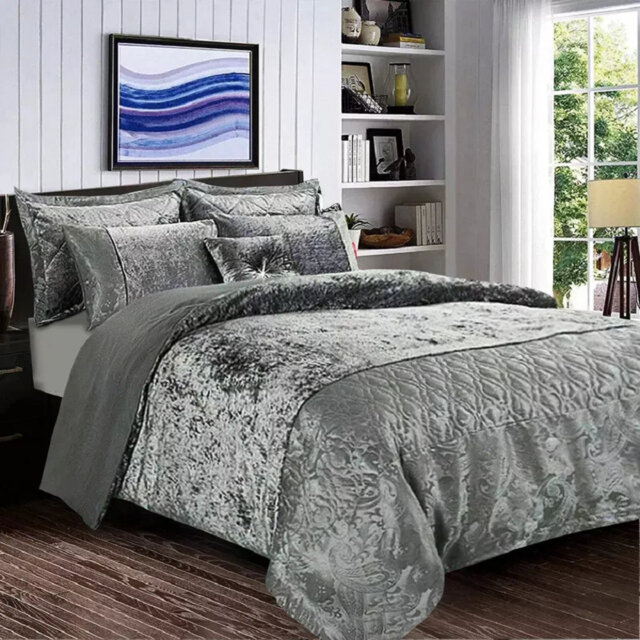 Santiago 3 Piece Crushed Velvet Duvet Cover Set Ultra Soft Luxurious and Easy Care Bedding