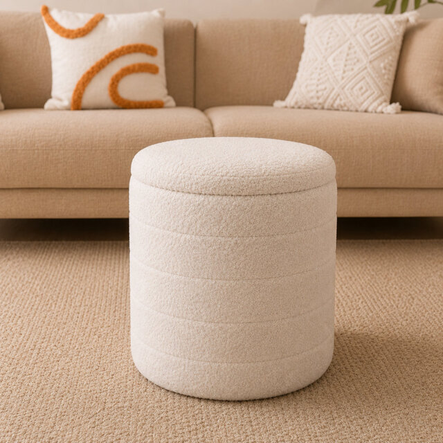 Modern 40cm Ottoman Round Footstool Storage Pouffe Footrest Stool for Living Room or Bedroom