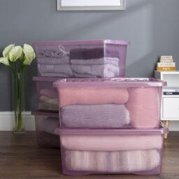 Wham Crystal 45L Plastic Storage Boxes Set of 5 Tint Dusky Orchid