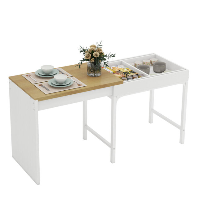Extendable Dining Table, 2-8 Kitchen Wood Desk, Space Saving, Kitchen, Living Room