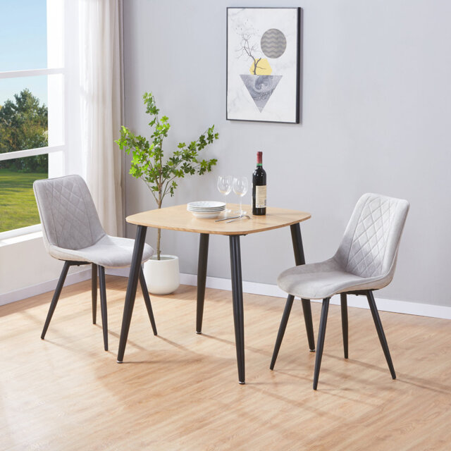 Aspen 3-Piece Casual Dining Set - Square Dining Table & Two Upholstered Diamond Fabric Chairs
