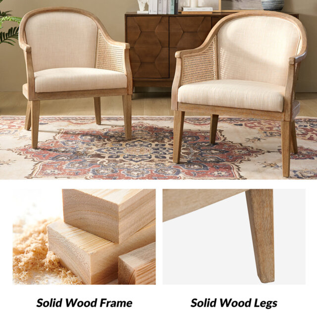 Xaver Farmhouse Boucle Rattan Solid Wood Armchair Set Of 2
