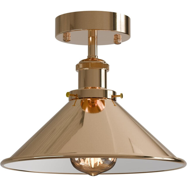 Vintage Ceiling Light Flush Mounted Retro 22cm French Gold Cone Lampshade Easy Fit Industrial Ceiling Light Fixture Metal with E27 Holder for Kitchen