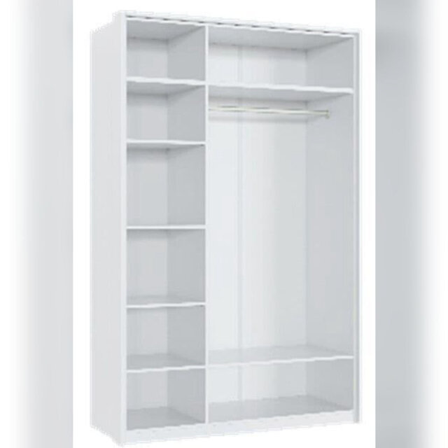 Sylva White High Gloss 3 Door Mirrored Small Wardrobe With Hanging Rail And Shelving – 125cm Wide