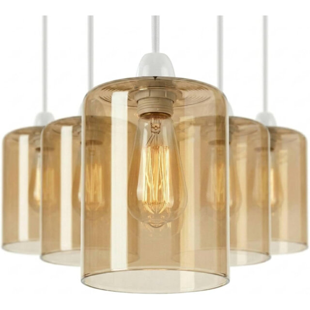 5 Pack Amber Glass Lamp Shade E27 Easy Fit Pendant Light Shade 10cm Diameter 12cm Height Vintage Cylinder Ceiling Lampshade Replacement for Kitchen Be