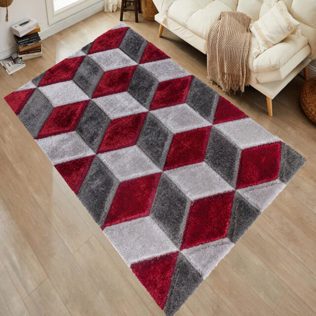 Alyha Geometric Machine Tufted Shag Indoor / Outdoor Area Rug