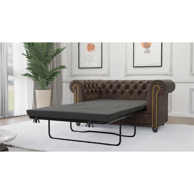 Chesterfield Friedrich 2 Seater Sofa with Sleeping Function Made of Vintage Look Microfibre with Solid Wood Legs