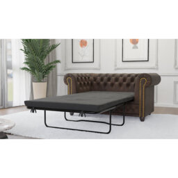 Chesterfield Friedrich 2 Seater Sofa with Sleeping Function Made of Vintage Look Microfibre with Solid Wood Legs