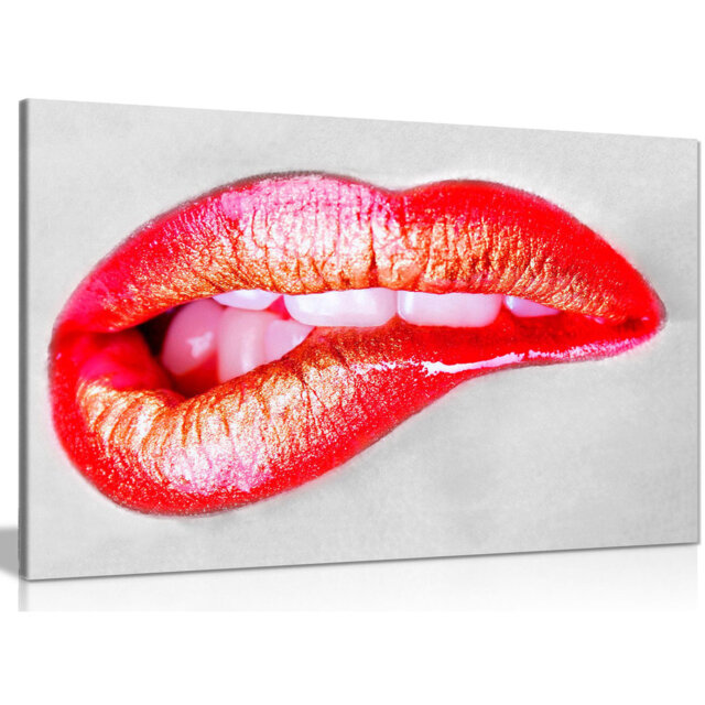 Sexing Erotic Biting Red Lips Canvas Wall Art Picture Print