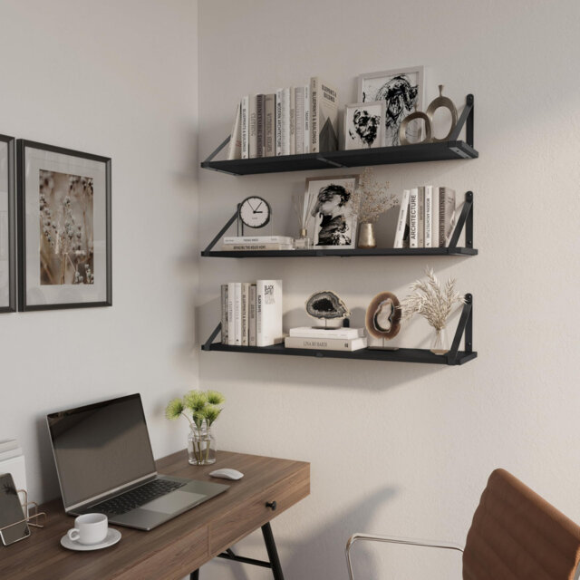 Wall Mounted Floating Book Shelves For Wall Set Of 3, 80Cm X 20Cm Shelf Bookshelf For Bedroom Living Room Office Bathroom Kitchen Rustic Wood With Met