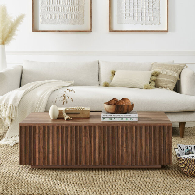 "Tiegan 48"" Wide Rectangular Fluted Coffee Table"