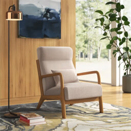 66cm Wide Mid-Century Solid Wood Frame Upholstered Armchair with Lumbar Support Pillow