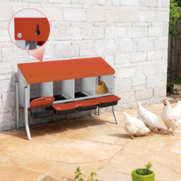 Chicken Nesting Boxes, 3/4 Compartment Metal Laying Box with Pull-Out Egg Tray & Legs, Easy Collection & Cleaning, Wall Mount for Chicken Coop & Farm