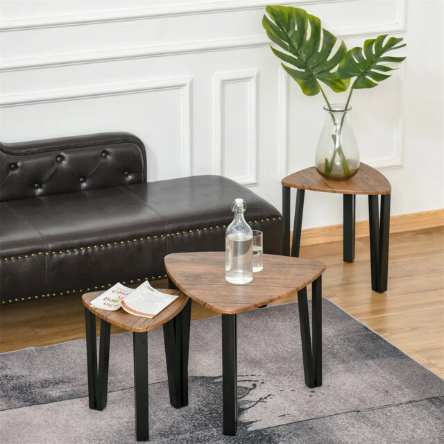 Set Of 3 Nest Of Coffee Table With Metal Legs