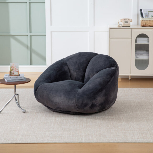 Shell-Shaped Bean Bag Chair with High-Rebound Memory Foam, Faux Fur Removable Cover for Adults, Reading & Gaming