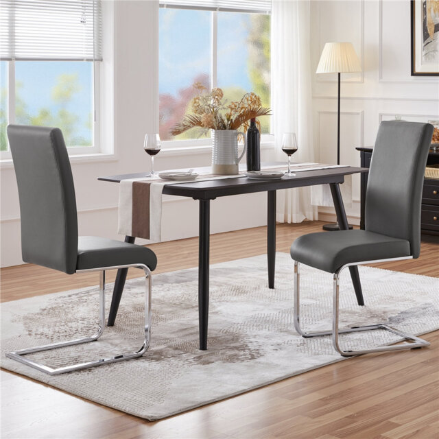 Faux Leather Dining Chairs with Chrome Legs High Back Kitchen Chairs