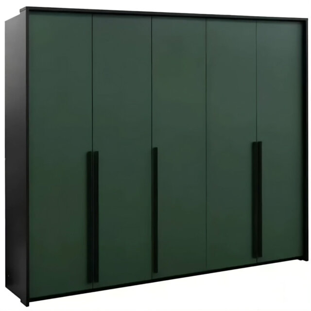 Genua 5-Door Wardrobe â Sand Beige with Black Handles, Elegant Functionality W255 x H217 x D65cm