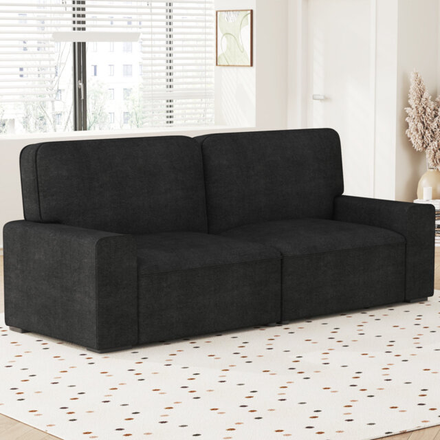 Modern Loveseat Sofa for Living Room, 220cm Chenille Sofa, Spring Cushions, Solid Wood Frame, Easy Assembly for Small Spaces